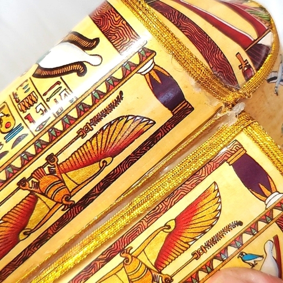 Vintage 90s Egyptian Pharaoh Cleopatra Hieroglyphics Paper Material Trinket Box - Picture 12 of 17